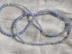 Monet Signed Pastel Blue Frosted & Translucent Bead 5.92mm Necklace 32″ Vtg