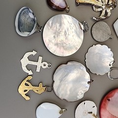 Vintage Mother of Pearl Pendant Lot of 15 Beach Shell Anchor Palm Tree