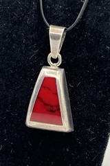 Vintage Modernist Red Sterling Silver 925 Pendant Mexico Howlite Triangle 11.75g
