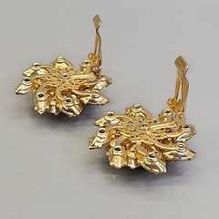Vintage Judy Lee Rhinestone Earrings Orange Green Pinwheels 1.25″
