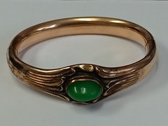 Antique Art Nouveau Bracelet WMC Wolcott Signed Green Stone Hinged Bangle