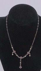 L – VINTAGE 1928 NECKLACE WITH PINK STONES, DANGLE, 17 INCHES