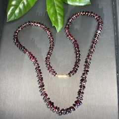 Genuine Almandine Garnet Free-Form Bead Necklace Bronze Bead Spacers Screw Clasp