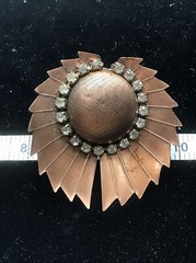 Vintage High End Fashion Jewlery Copper & Rhinestone Unique Clip-on Earrings