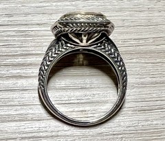 Vintage Designer Sterling Silver & Gold Brown Faceted Quartz Ring, Size 9.75