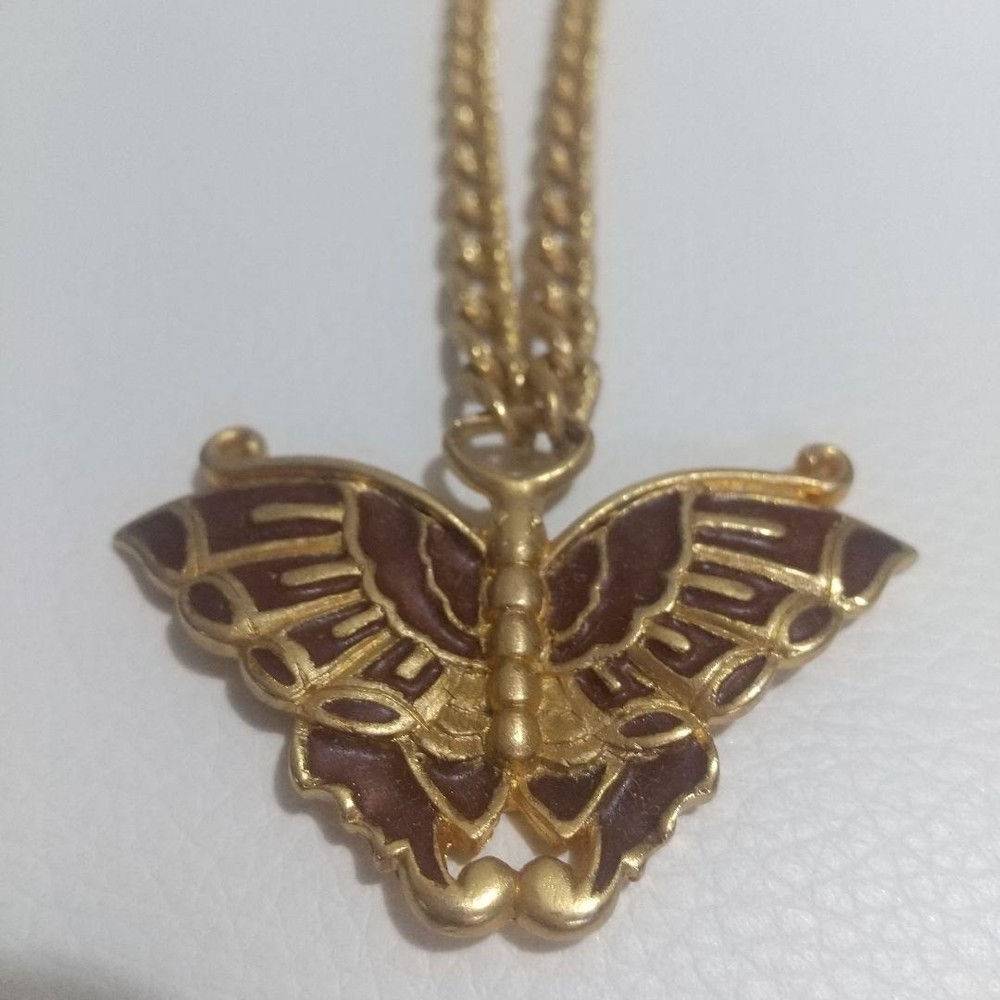 LANVIN PARIS Vintage Gold color Butterfly motif Necklace Pendant