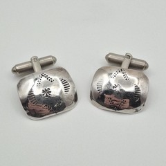 Vintage 925 Sterling Silver Native American Concho Stamped Bullet Back Cufflinks