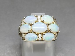 Womans Vintage Fire Opal Diamond Cluster Sterling Silver Cocktail Ring Size 5.5