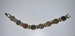Vintage Gold Tone Scarab Multi Color Stone Bracelet and Vintage Green Earrings