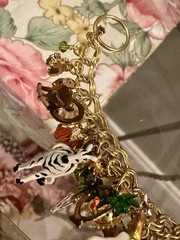 Vintage Lunch at The Ritz Gold Tone Zoo Charm Bracelet Zebras Giraffes Monkeys