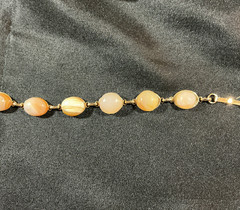 Vintage peach agate striated cabochon boho stone link bracelet, approx 6.75 in