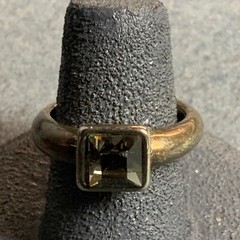 Smoky Square Rhinestone Ring Size 6 Grey Dark Silver Vintage Retro Bling Glam