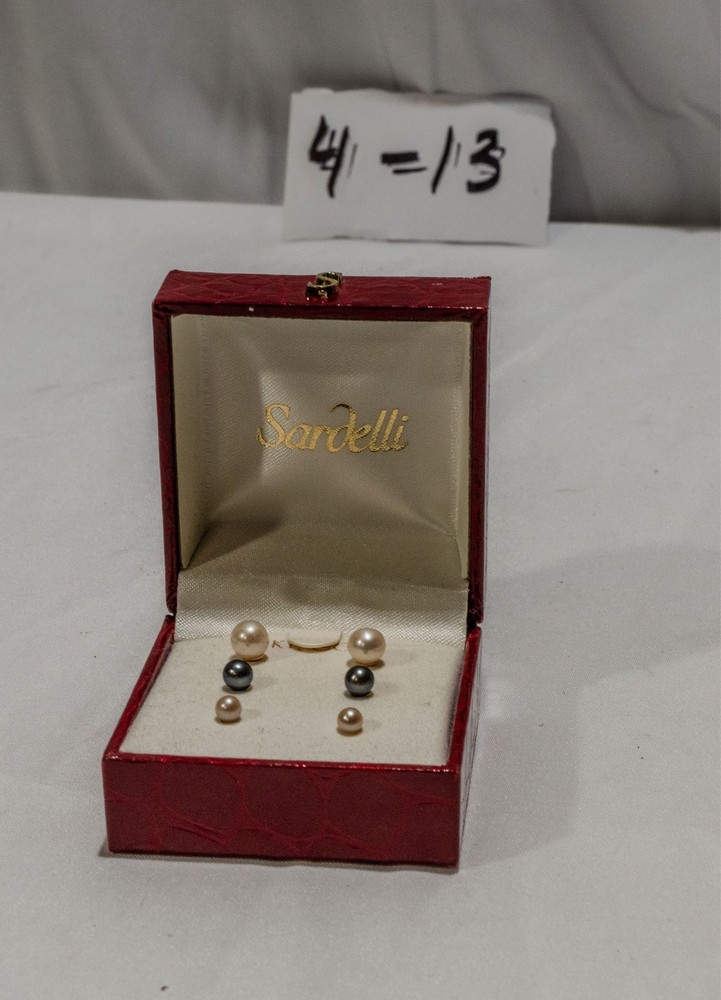 Vintage Sardelli 14k Gold Cultured Pearl Earring Set – 3 Pairs Trio – NIB