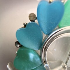Vintage Signed LISNER Blue Green Thermoset Heart Brooch Mid Century Lucite Pin