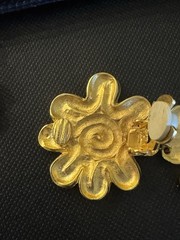 Vintage 1980s Dangle Gold Tone Sunburst Flower Earrings Runway Statement 2.25”
