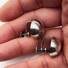 Mid-Century Silver Tone Round Stud Vintage Screw Back Earrings FREE SHIPPING