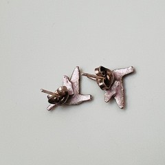 Vintage Enamel Hummingbird Stud Earrings Multi Color Silver Tone Bird Jewelry