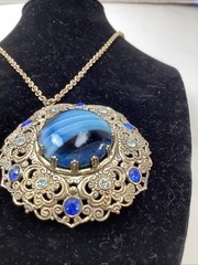 Vintage MCM Domed Necklace Blue Marbled Amazing Necklace – Germany