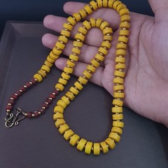 Antique African Sunburst Yellow Tire Glass Bead Necklace 24in 6.2–10.1mm