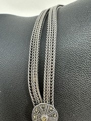 Sterling Silver 4 Stranded Marcasite Herringbone Chain Choker Necklace 56g 18 In