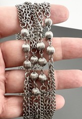 Vintage Necklace Multi Chain Ribbed Beaded MCM Silver Tone 48”