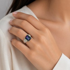 Vintage Sterling Silver 925 Mystic Topaz Ring Size 8.5 Emerald Cut 7g