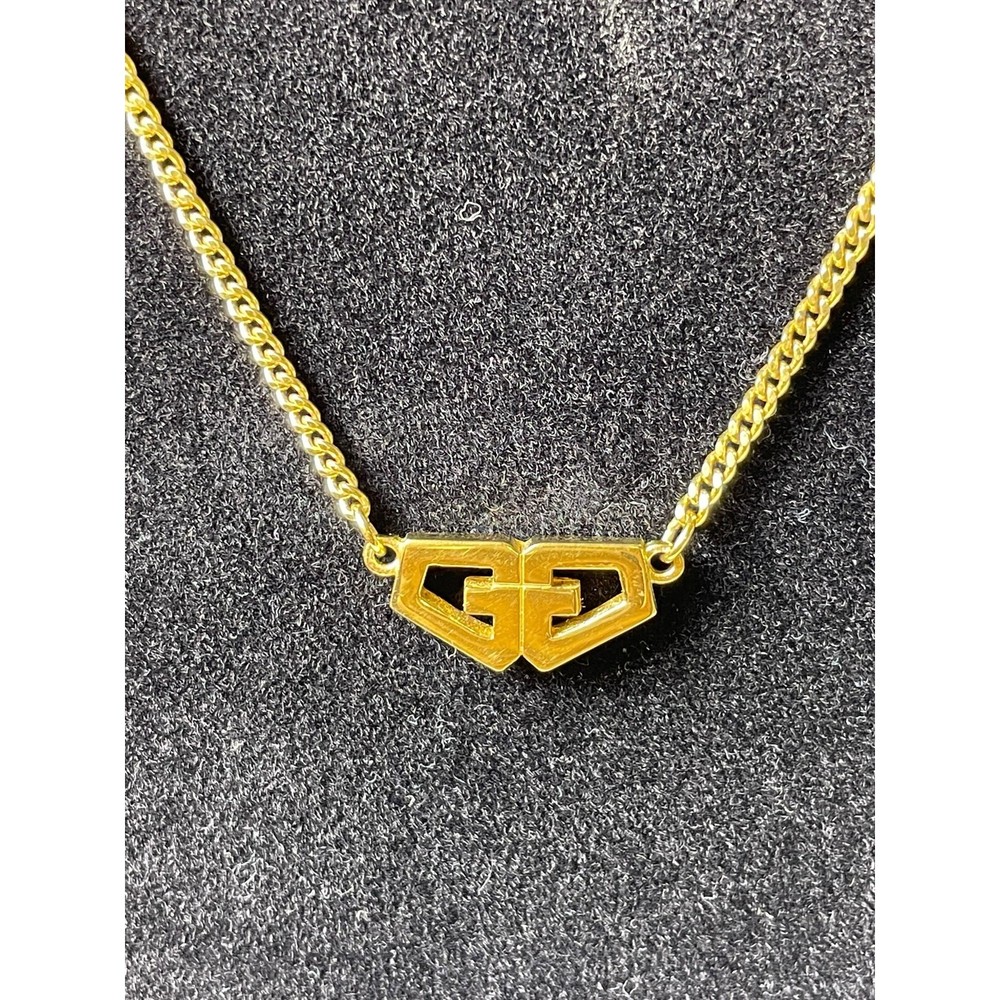 Vintage 1979 Givenchy Gold Plated GG Logo Necklace 15.5 in Women Jewelry COA