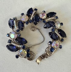 Vintage JULIANA D&E 5 Link Bracelet Navy Blue Rhinestone AB Crystal Book Piece!