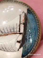 ANTIQUE Bubble DOMED Glass BRIDLE BROOCH REVERSE PAINTED Ship Maritime Oceanic