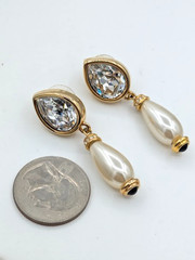 Vintage SWAROVSKI Earrings Crystal Pearl Drop Gold Tone
