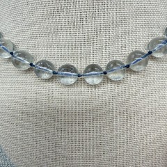 Vintage Necklace Clear Glass Orb Beads on Blue String 17 Inches READ