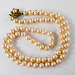 Vintage Miriam Haskell Faux Pearl Necklace Strand Brass Tone Clasp Classic