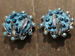 VINTAGE JUDY LEE BLUE RHINESTONE PIN & CLIP EARRINGS SET