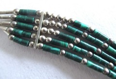 NATIVE AMERICAN STERLING NECKLACE w MALACHITE, 18 INCHES, 18 GRAMS