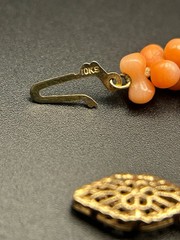 Vintage Heavy Chunky Orange Coral Bead Necklace 16” 10K Gold Clasp 41g Estate