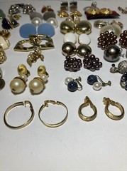 Vtg Lot of 54 Gold Tone Clip On & Screw Back Earrings Bergere Monet Trifari Etc
