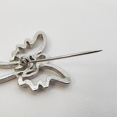 Vintage Guardian Angel Brooch Silver Tone Holding Heart Openwork Celestial Love