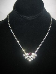 VINTAGE EISENBERG ICE CLEAR AND PURPLE RHINESTONE 18″ NECKLACE