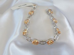 Vintage Sterling Silver 925 Gemstone Tennis Station Bracelet Fits 7″