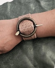 MyxxBlenz leather cuff bracelet with brass ring and goldtone spike NWOT