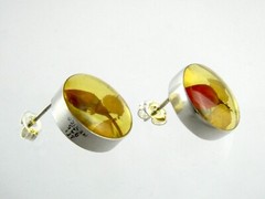 ATI Mexico Sterling Silver Dried Rosebud Resin Stud Earrings 925 2.9g .5 Inches