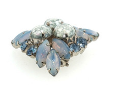 Vintage Baby Blue Moon‑Glow Brooch | Silver‑Tone Retro Mid‑Century