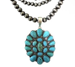 Western Turquoise Statement Necklace Navajo Pearl Style Beaded Necklace