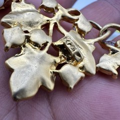 Vtg Grape Leaf Vine Necklace Brushed Matt Gold Plated Signed