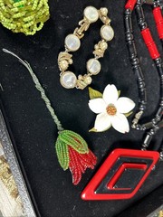 Vintage Rhinestone Flowers Plastic Jewelry Lot Of 9 Gorgeous Pieces