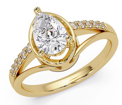 10K Yellow Gold FN 1.28TCW Pear & Round Cut White Moissanite Engagement Ring