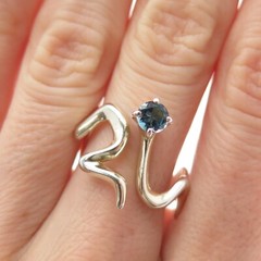 925 Sterling Silver Vintage DLD Real London Blue Topaz Adjustable Ring Size 7.75