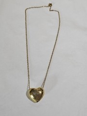 Vintage Goldtone Metal Puffy Heart Necklace Spring Ring Clasp Metal Wear 15 in