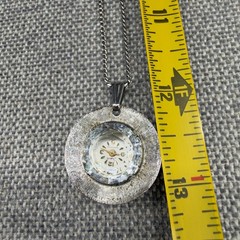 Vintage Sheffield Pendant Watch Necklace Silver Tone Faceted Crystal Face READ