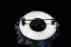 Vintage Large Pin 1 3/4″ Brooch Clear Rhinestones & Blue Vintage Clipon Earrings